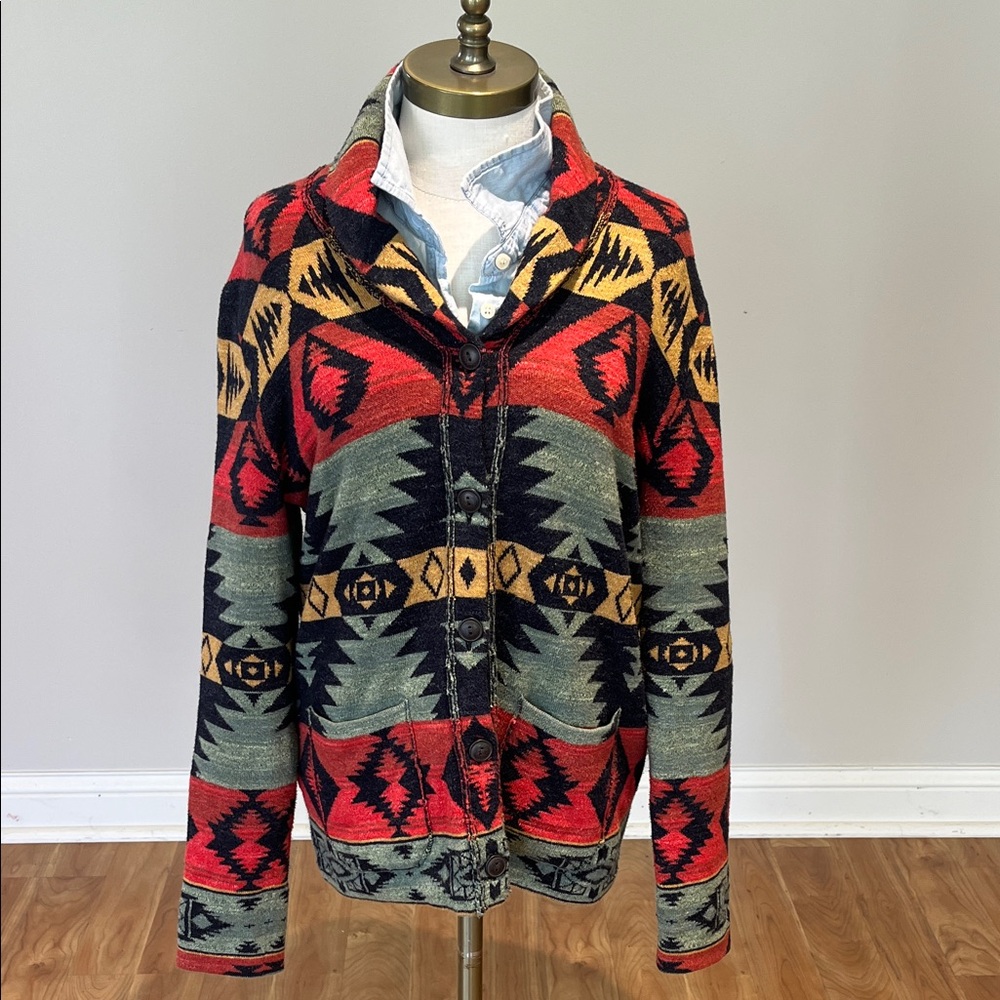 Denim & Supply Ralph Lauren 100% cotton Red, Black Green Southwestern Cardigan L